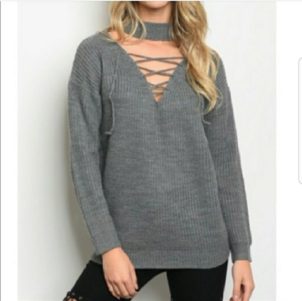 Lace Up Choker Knit Sweater! LAST 1!